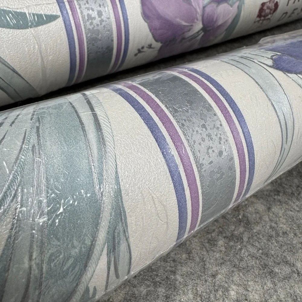 Vtg Floral Cottagecore Pre Pasted Wallpaper Vinyl Wallcovering 57 sqft Garden